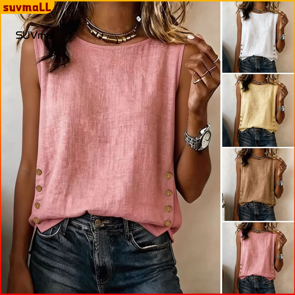 Women’s Summer Sleeveless Round Neck Tops Stretchy Pure Color Pullover Vest Office Wear Perfect for Work Party Vacatio