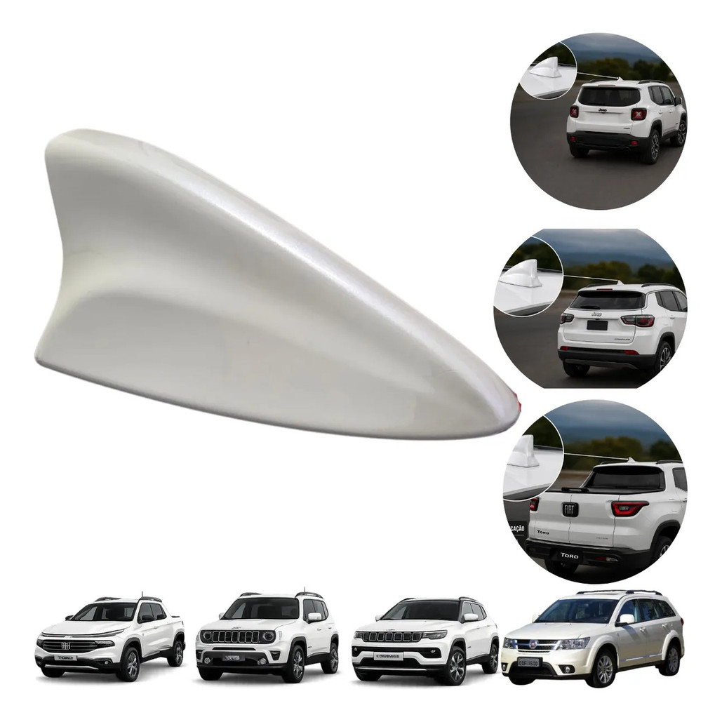 Antena Big Shark Amplificada Recepção Perfeita AM\FM Para Jeep Renegade Jeep Compas Fiat Strada Argo Branco Perola