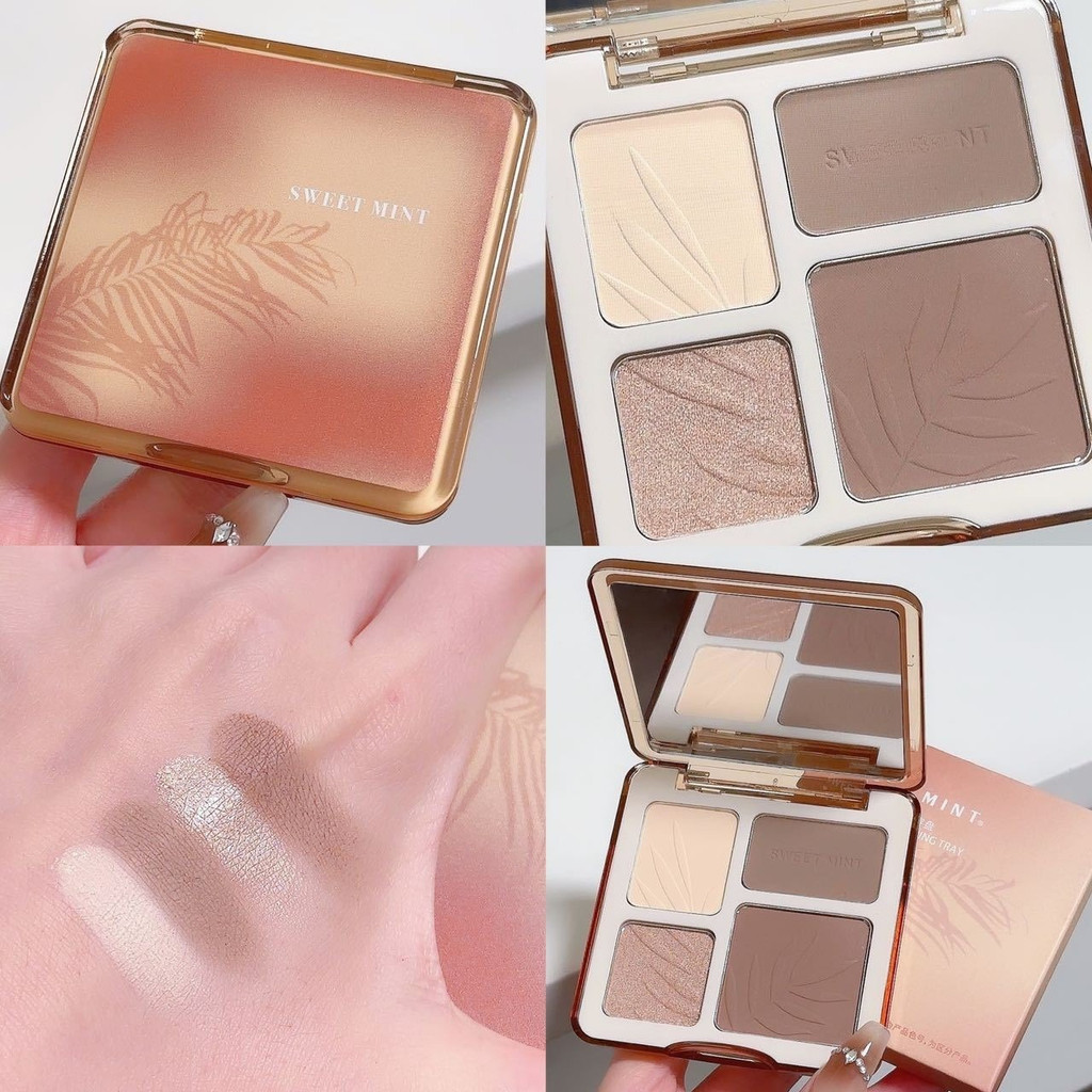 Paleta Facial De Contorno De Blush Com Destaque De 4 Cores , Pó De Sombra De Nariz Brilhante , Conjunto De Maquiagem Fos