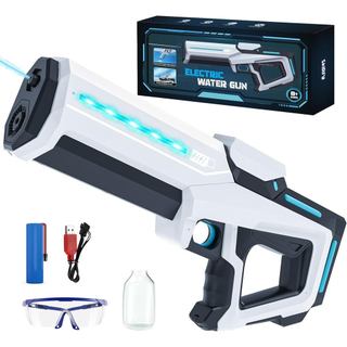 Pistola de Água Elétrica para Adultos e Crianças, Brinquedo de Jato de Água a Bateria com Tanque, Luz LED, Lançador de Á