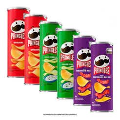 Combo Pringles Original 2 unid + Pringles Creme e Cebola 2 unid + Pringles Cheddar e Bacon 2 unid