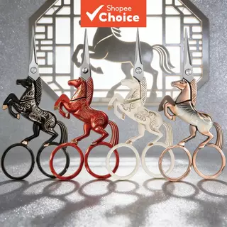 Tesoura de linha para costura e cerimônias de chá com elementos vintage chineses, unicórnio e cavalo