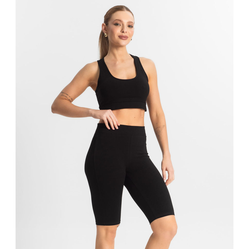 Bermuda Ciclista Feminina em Cotton Pesado Select Preto