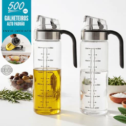 Galheteiro Porta Azeite Vidro Azeitero 500ml Dosador Anti Gotejamento Medidor Óleo Vinagre Molho Cozinha