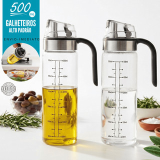 Galheteiro Porta Azeite Vidro Azeitero 500ml Dosador Anti Gotejamento Medidor Óleo Vinagre Molho Cozinha