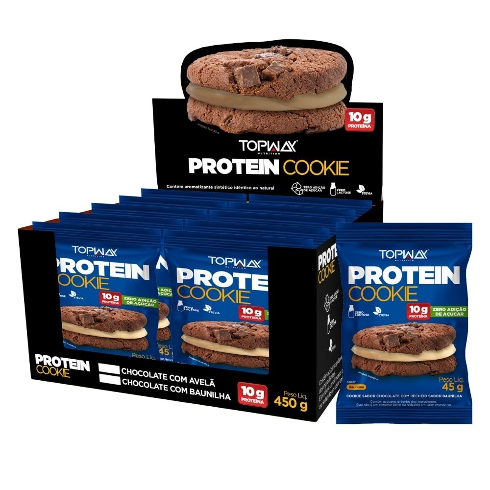 Cookies Topway com Proteína Baunilha 45g - Embalagem com 10 Unidades em Oferta na Shopee