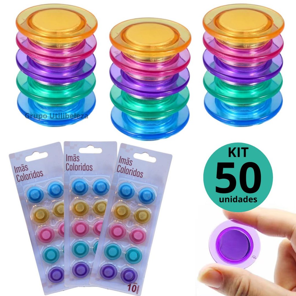 Kit Imã Colorido Para Mural Geladeira 2cm para Pendurar Avisos em Oferta na Shopee