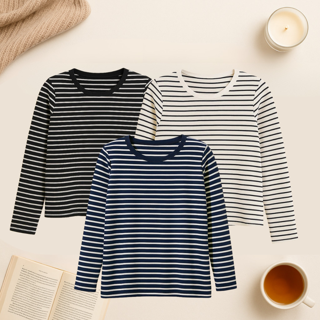 Kit Blusa de Frio Plus Size Manga Longa Listrada