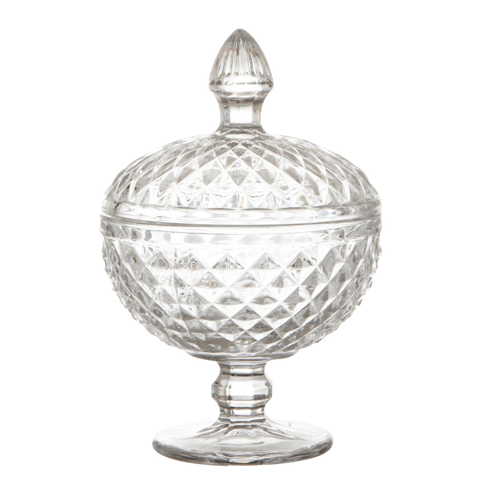 Potiche de Vidro C/ Pé Lumiere Transparente Baleiro Bomboniere 12x18,5cm Resistente