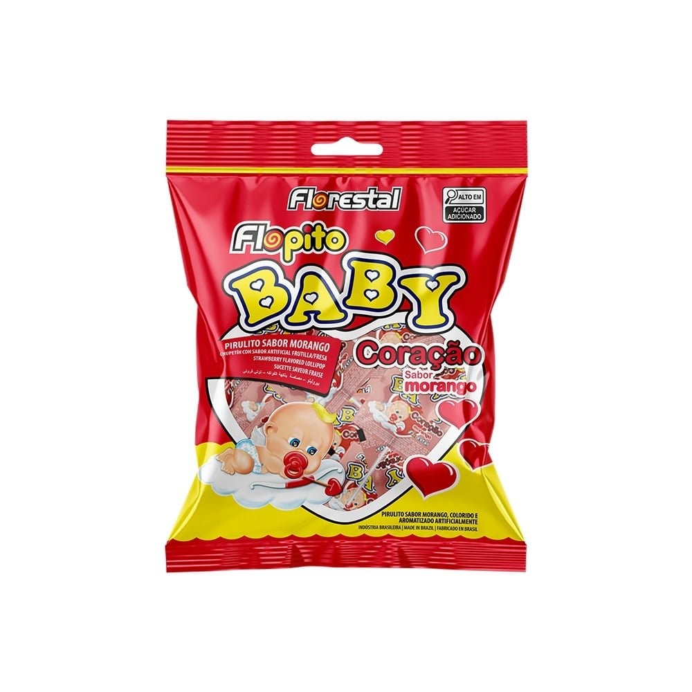 Pirulito Florestal Flopito Baby Coração Morango 200g em Oferta na Shopee