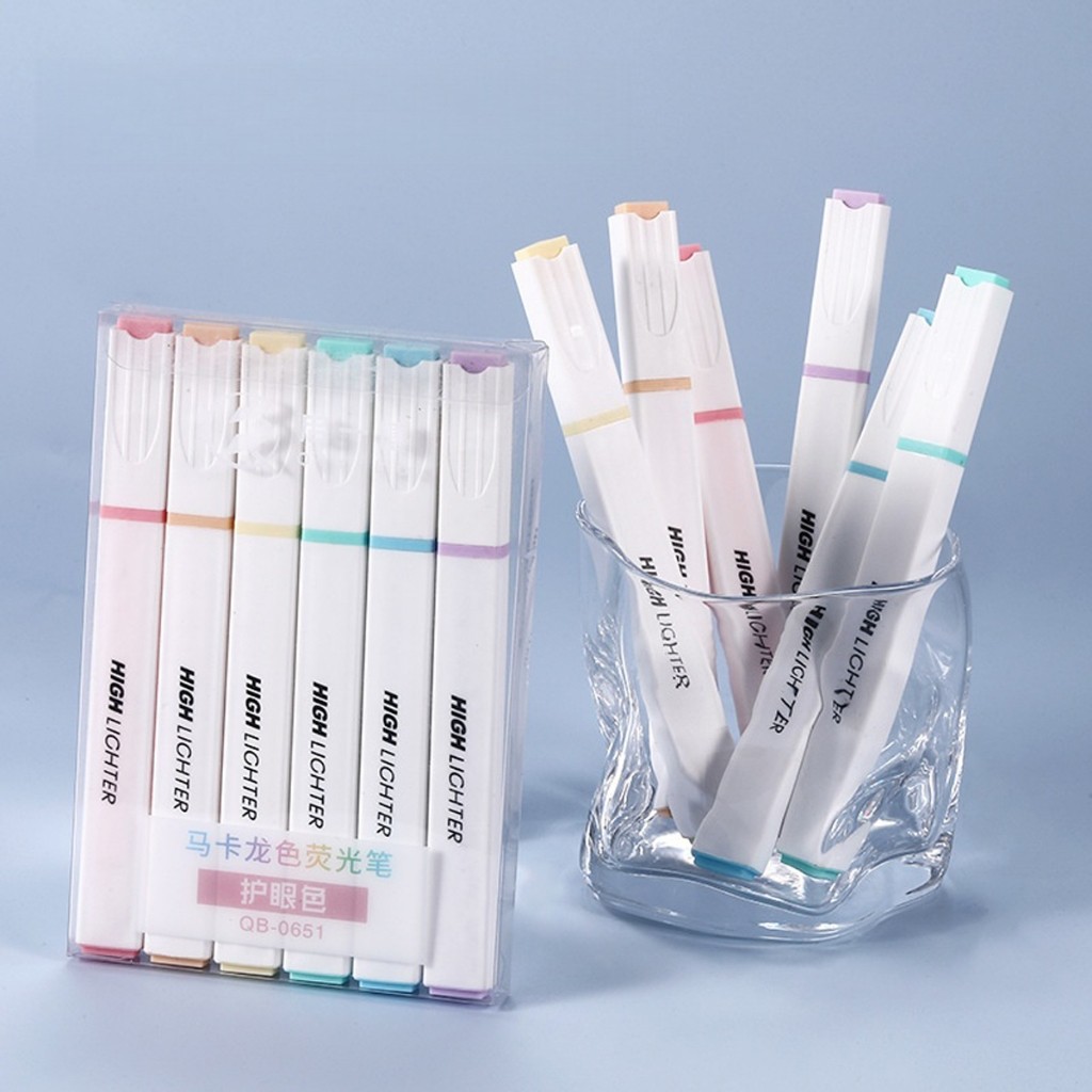 Marca Texto Quadrado Kit com 6 Cores Pastel