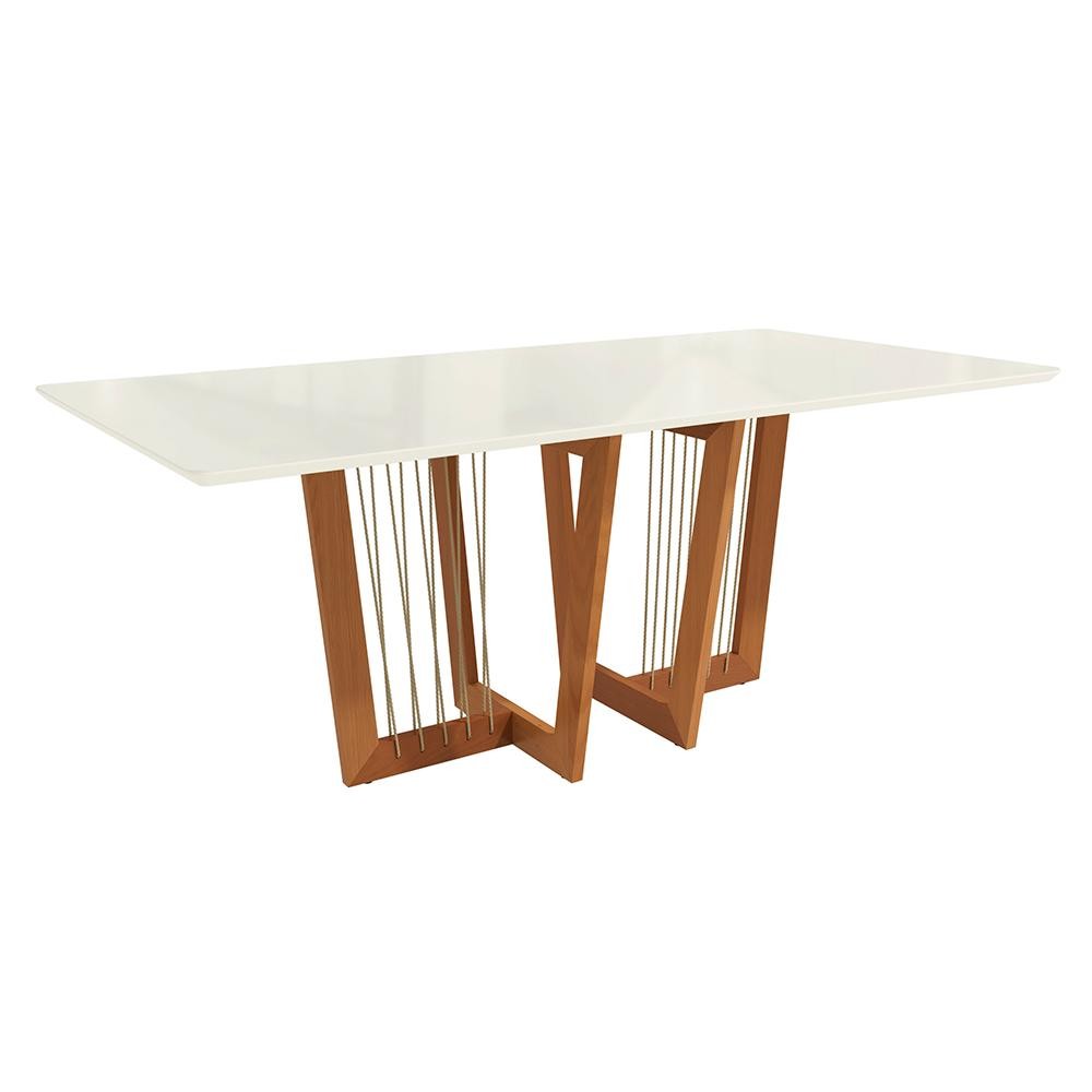 Mesa de Jantar Kappesberg em Madeira Maciça com Tampo de Vidro Off White 200cm em Oferta na Shopee