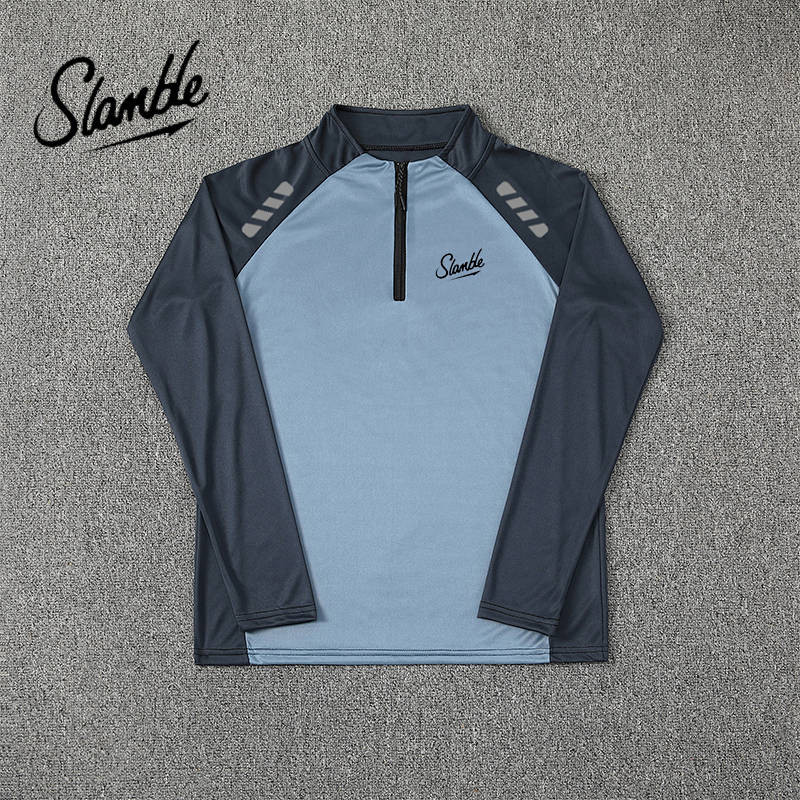 SLAMBLE primavera outono gola alta esportes topo meio zíper de manga comprida camiseta masculina esportes correndo roupa