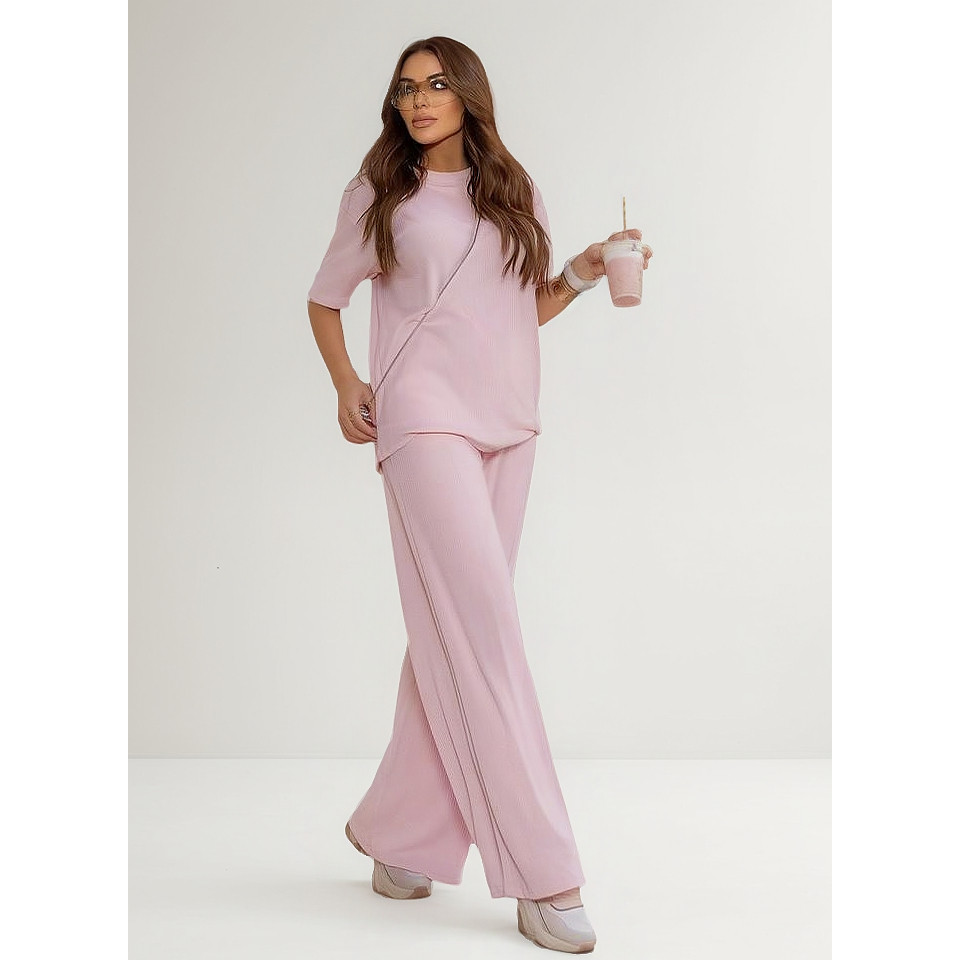 Conjunto Blusa Manga Curta Oversized Calça Pantalona Anaruga