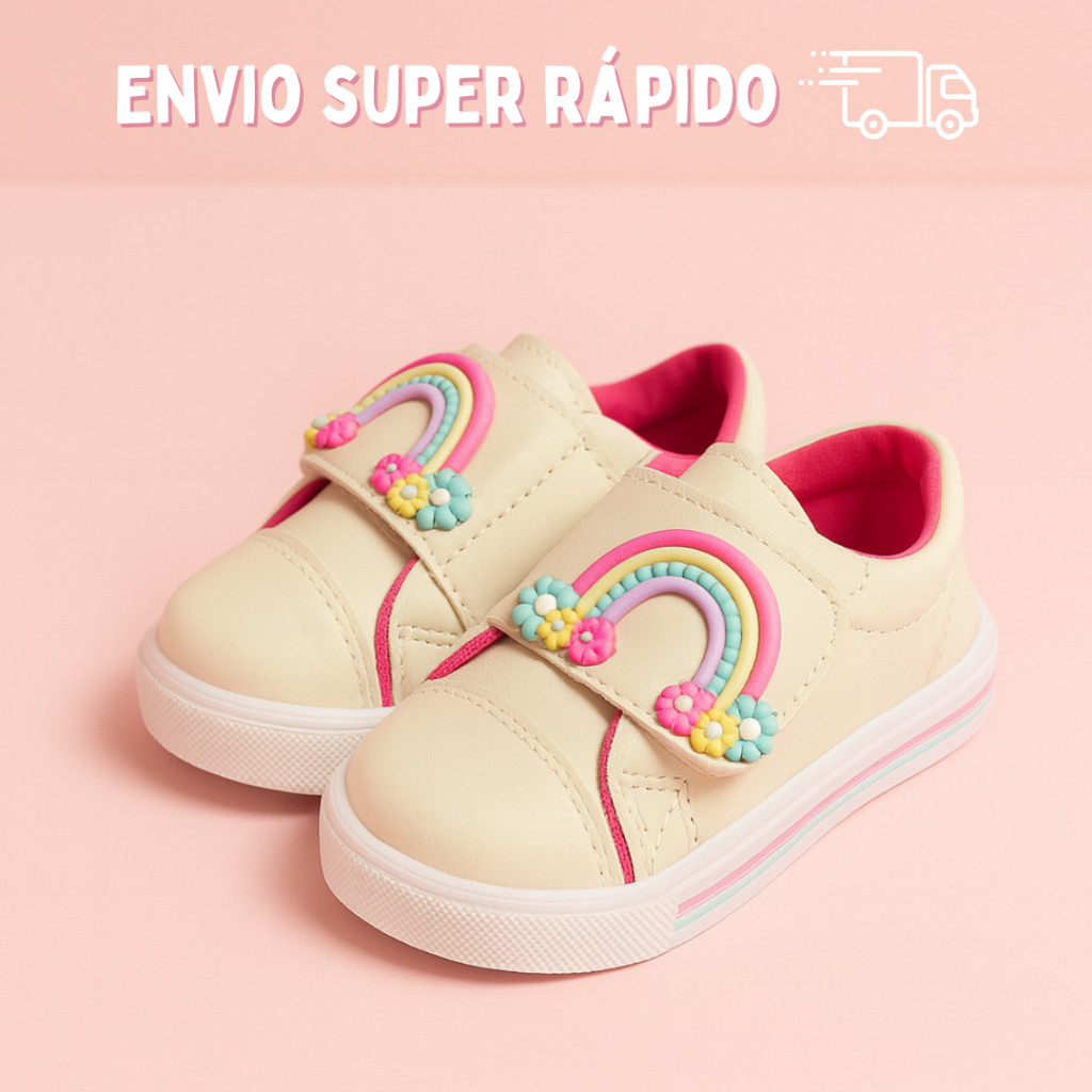 Tênis Infantil Feminino Bebê com Velcro Arco-Íris Confortável Antiderrapante Casual Menina Passeio em Oferta na Shopee