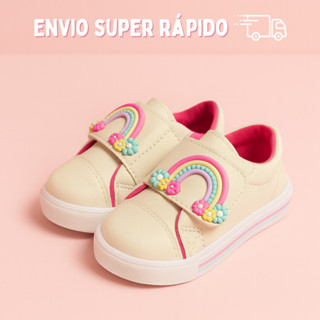 Tênis Infantil Feminino Bebê com Velcro Arco-Íris Confortável Antiderrapante Casual Menina Passeio em Oferta na Shopee