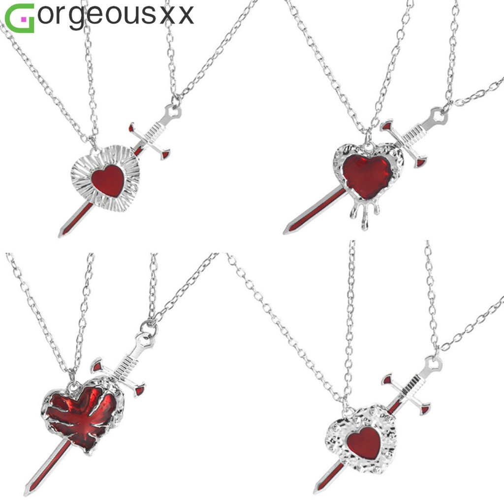 [Gorgeousxx] Colares Com Pingente De Espada De Coração Vermelho Gótico Para Mulheres , Homens , Casal , Joias , Presente