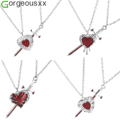 [Gorgeousxx] Colares Com Pingente De Espada De Coração Vermelho Gótico Para Mulheres , Homens , Casal , Joias , Presente