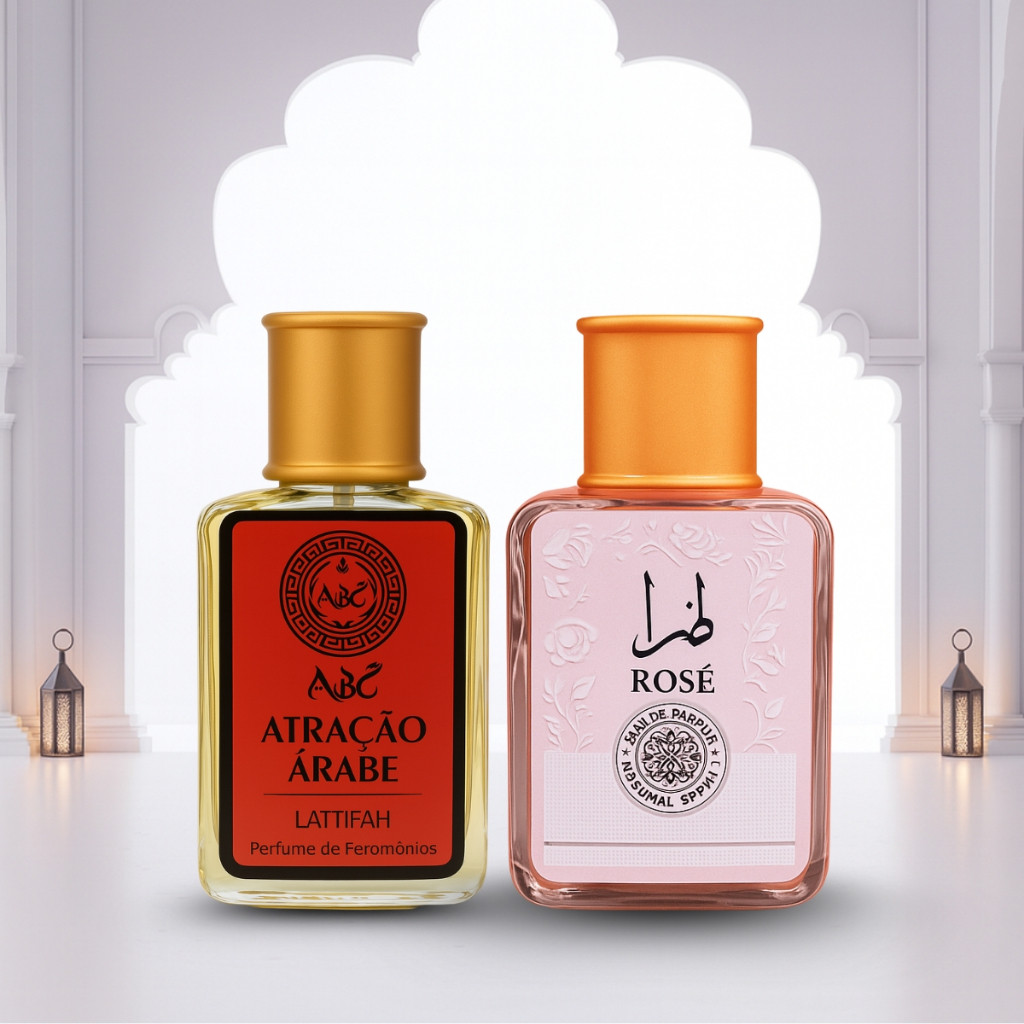 Kit com 2 Perfumes Arabe Masculino e Feminino - 100ml cada em Oferta na Shopee