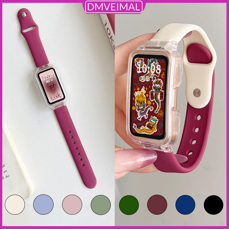 Capa Transparente E Pulseira De Silicone Para Relógio Smartwatch Huawei Band 10 9 8 Capinha Case PC