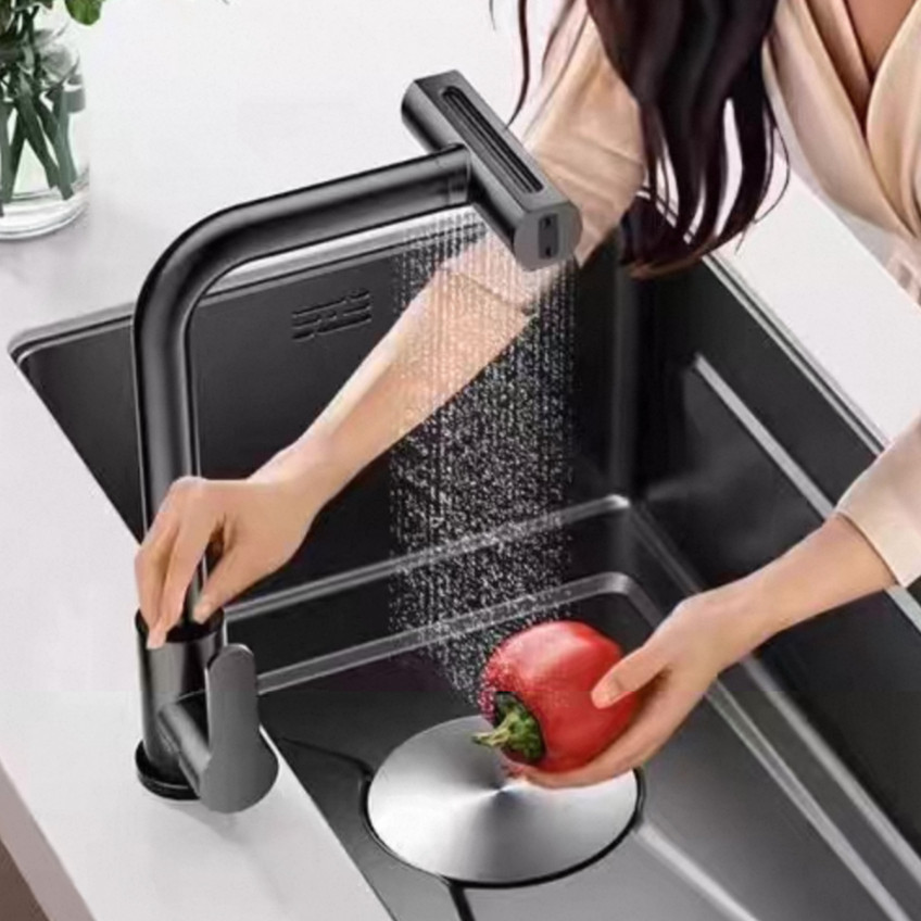 Torneira Cozinha Giratório 360 graus - 4 Modos de Jato na cor preta em Oferta na Shopee