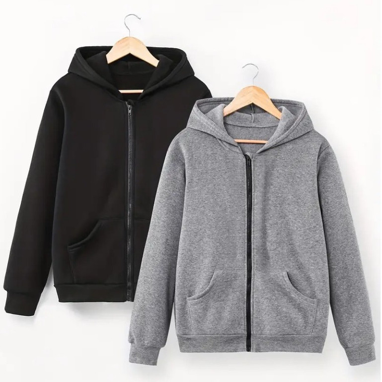 Kit 2 Moletons com Capuz Bolso Jaqueta Zíper Moletom Blusa De Frio Masculina Unissex Flanelado