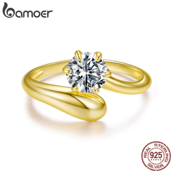 Bamoer Original 925 Anel De Prata Esterlina Ouro Moissanite Ajustável Moda Jóias Presente Feminino