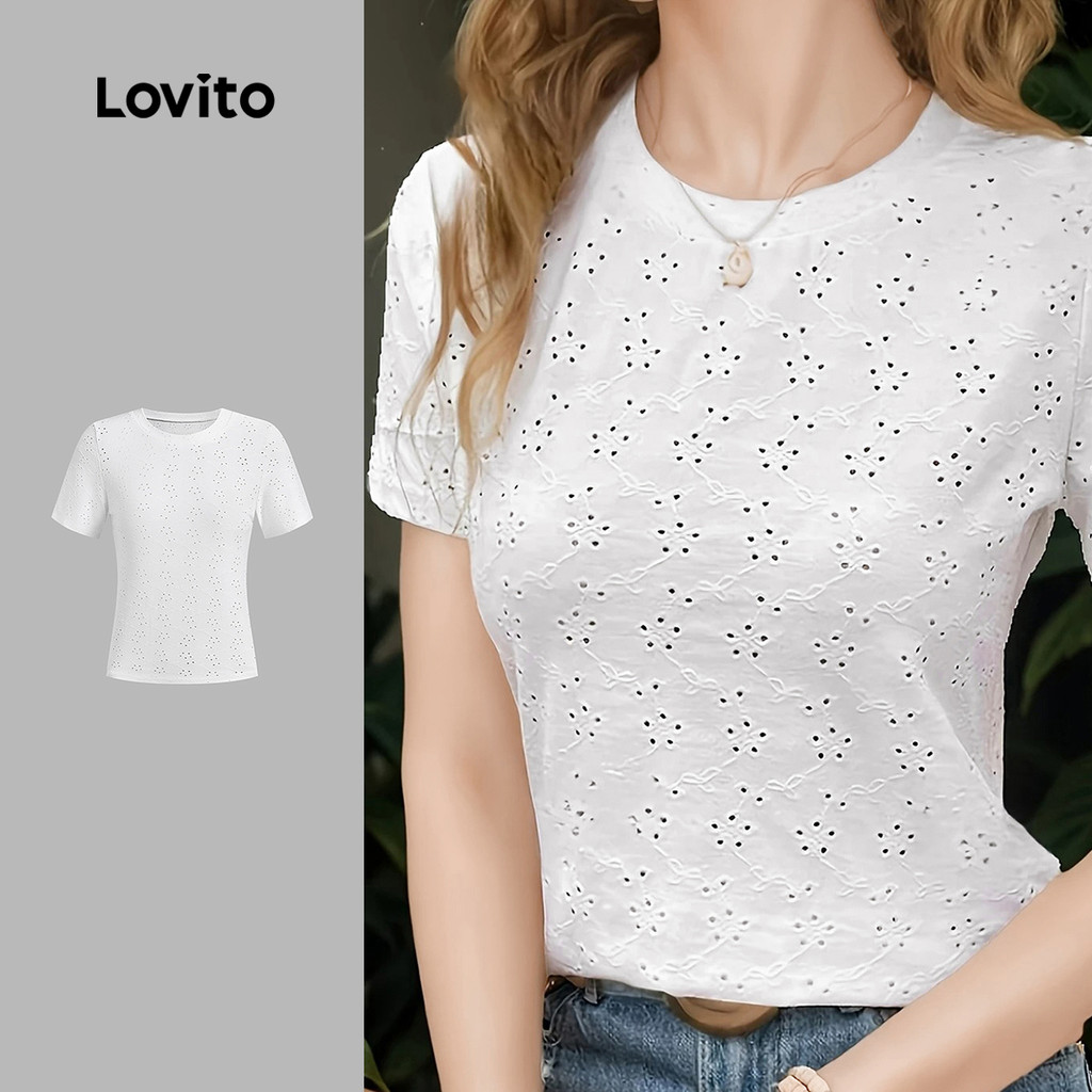 Lovito Camisa Casual de Lã Jacquard Clássica e Versátil Tshirt Branca para primavera/verão L138ED168