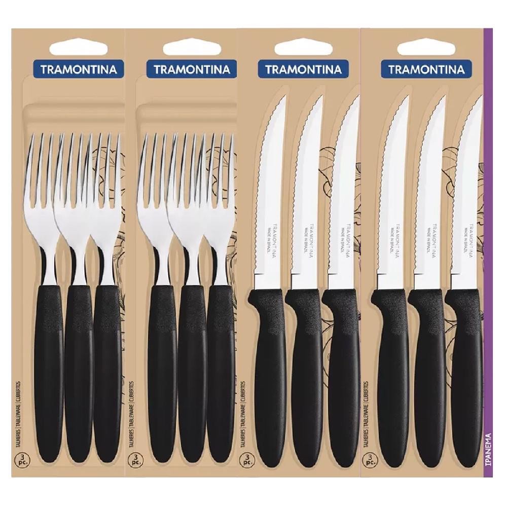 Jogo de Garfos e Facas Ipanema Preto Com 12 Unidades - Tramontina em Oferta na Shopee