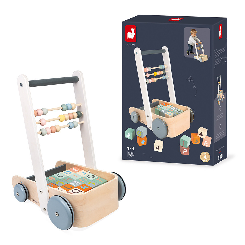 Andador Infantil De Madeira Janod Sweet Cocoon Com Blocos Abc Brinquedo Educativo