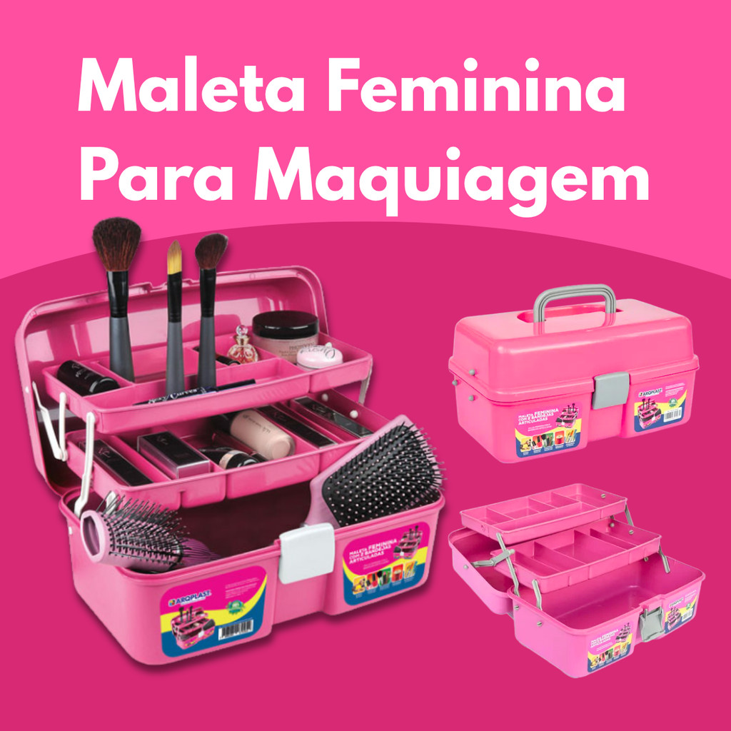 Maleta De Maquiagem Rosa Multiuso Caixa Feminina Com 2 Bandejas Retráteis Para Guardar Maquiagem em Oferta na Shopee