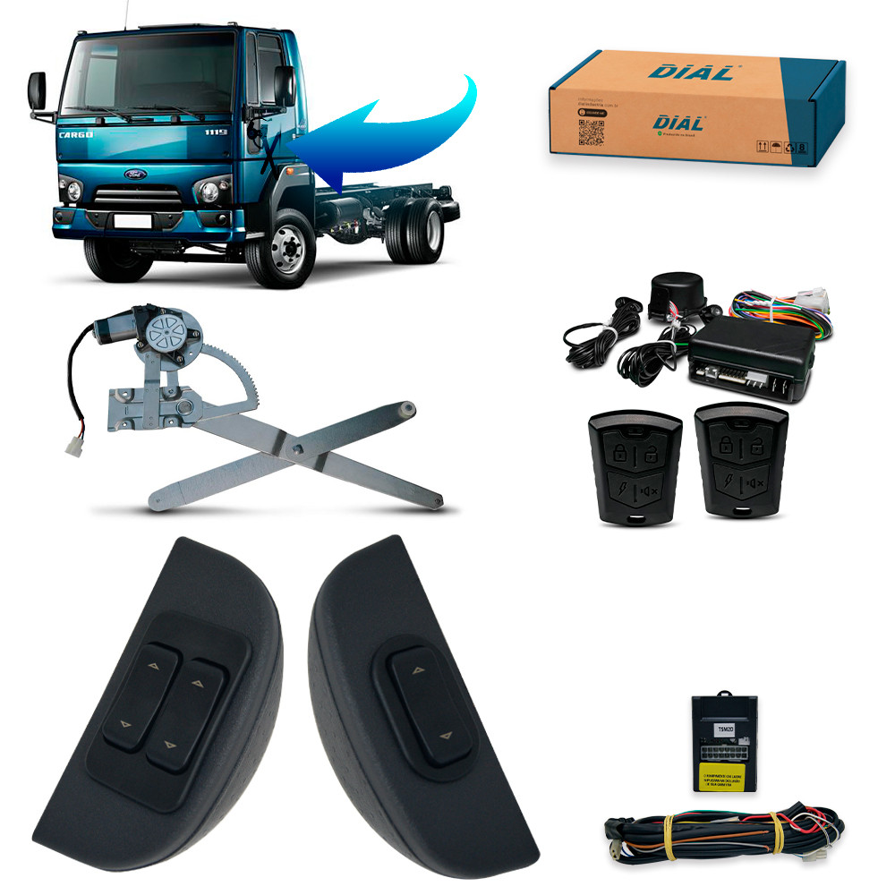 Kit Vidro Elétrico + Alarme Caminhão Ford Cargo (1981-2010) 12v Inteligente