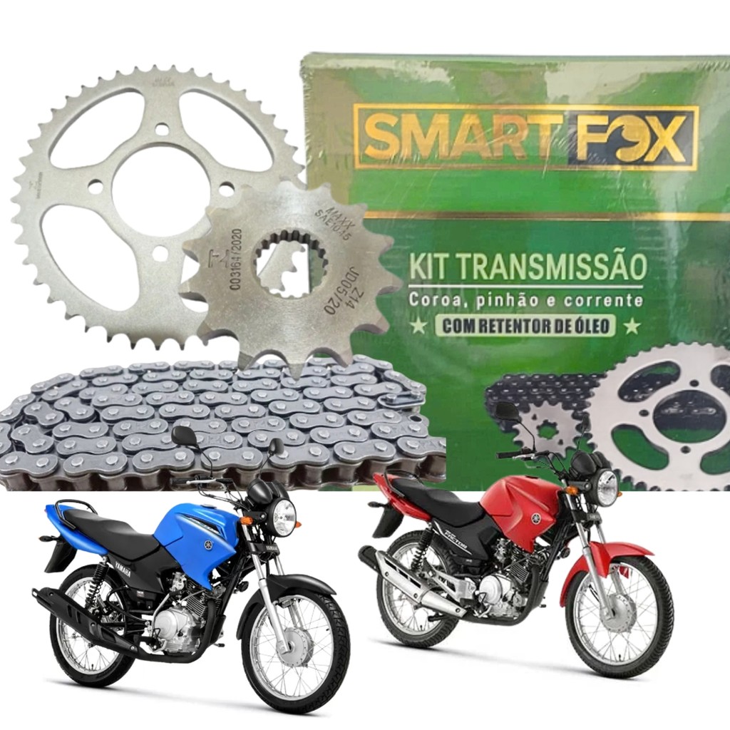 KIT TRANSMISSÃO RELAÇÃO COM RETENTOR YBR125 FACTOR 125 2003 2004 2005 2006 2007 2008