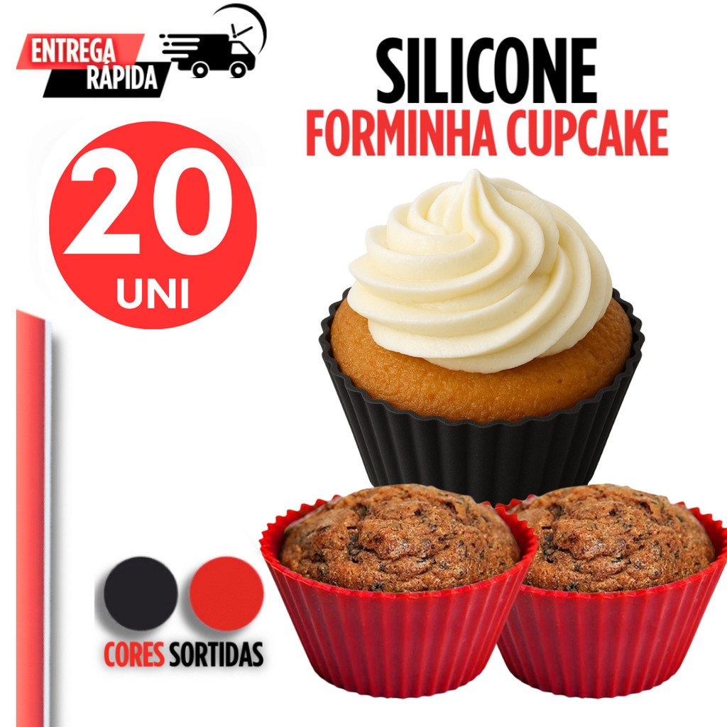 KIt Jogo 20 Forma de CupCake Silicone Forminha Assadeira Mini Bolo Forminha para Airfryer