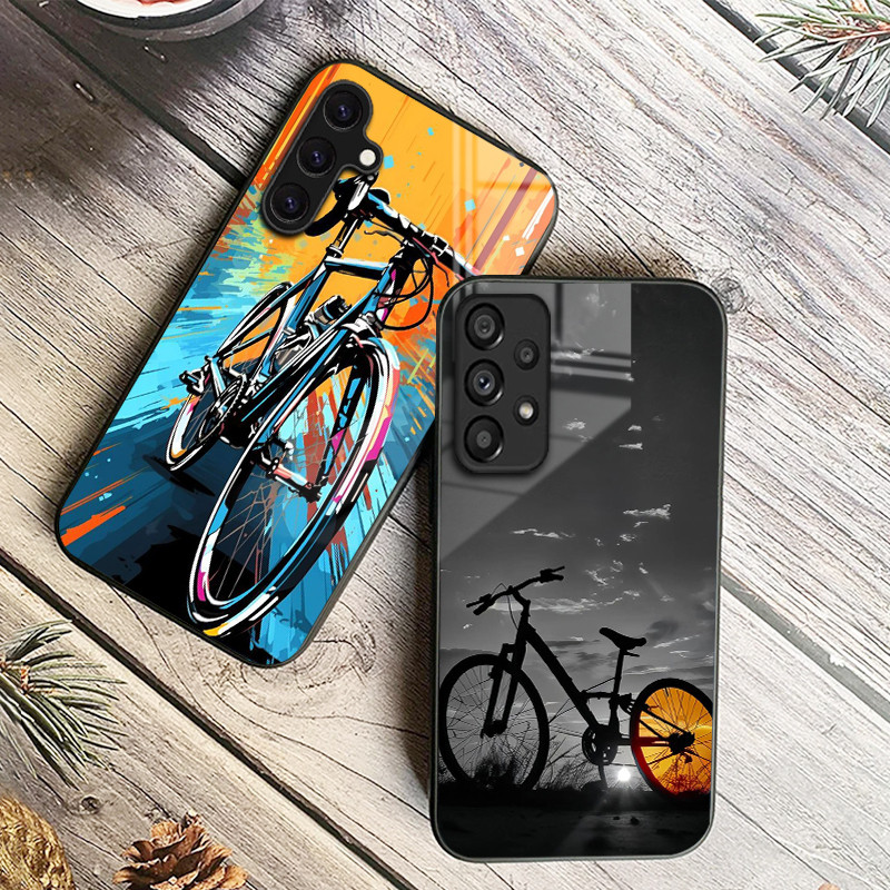 Bicicleta Ciclismo Arte 01 Caso De Telefone Vidro Para Samsung Galaxy A14 A16 A30 A22 A32 A33 A15 A35 A42 A55 A56 4G A52