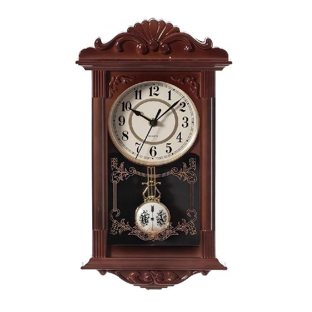 Relógio Decorativo De Parede Vintage Retro Com Pêndulo Sala Hall Estilo Antigo Marrom Elegante
