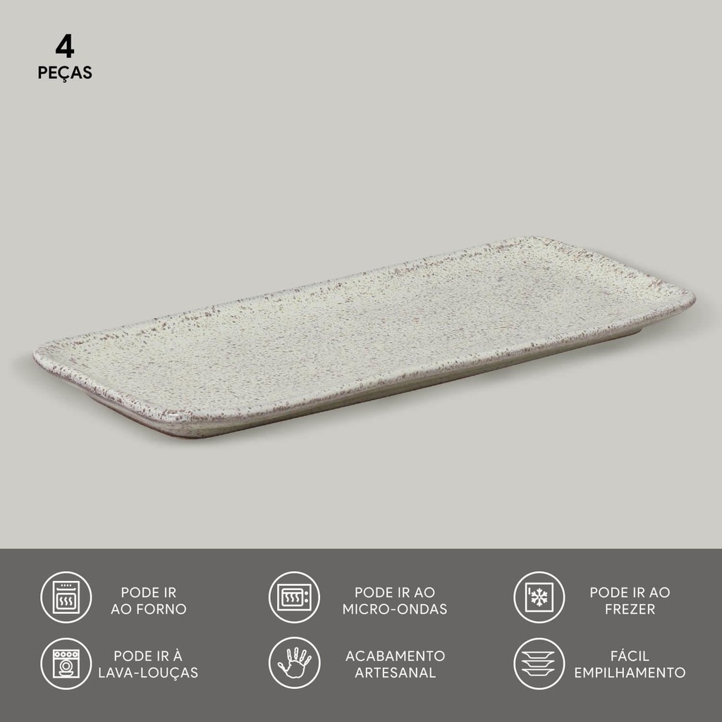 Conjunto com 4 Travessas Retangular Média Orgânico Pistache 33x13cm