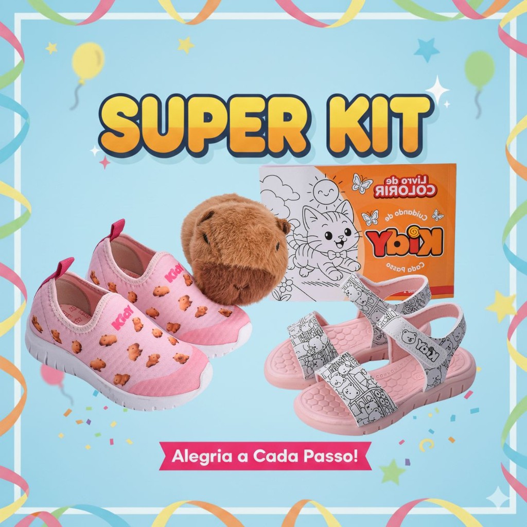 Kit 2 Pares Tênis Infantil Menina Kidy Capivara Sandália Goods Livro Colorir Confortável Divertido