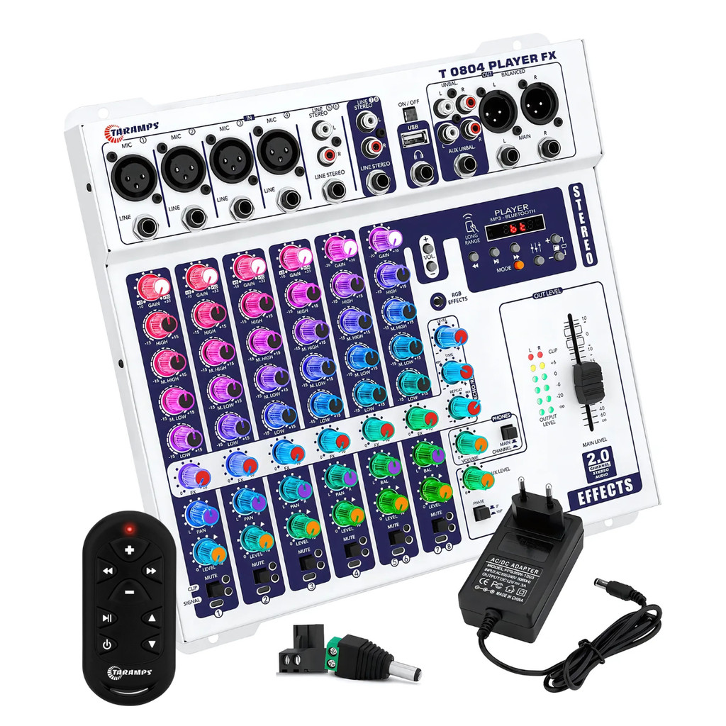 Mesa De Som Taramps T0804 Branca Player Fx 8 Canais em Oferta na Shopee
