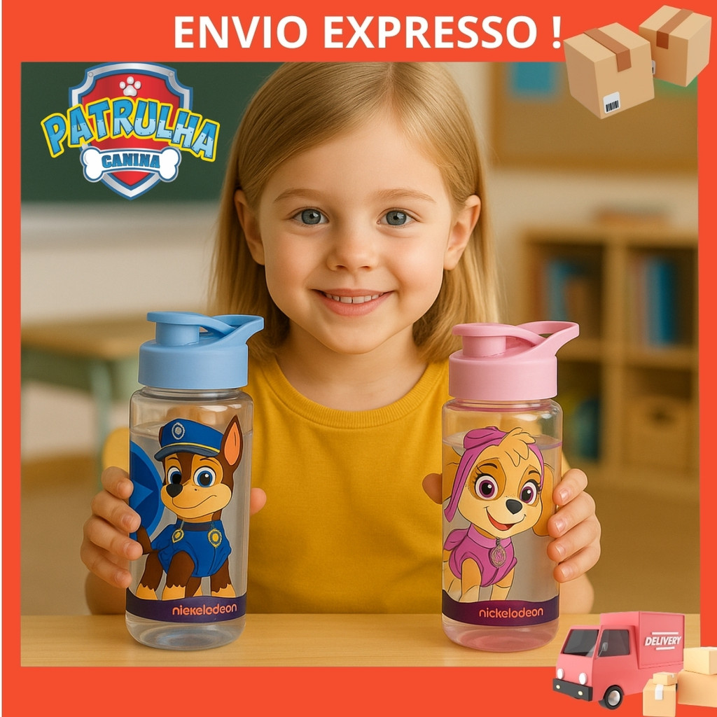Garrafa de Água Infantil Squeeze Com Tampa Alça Patrulha Canina Menino Menina 500ml em Oferta na Shopee