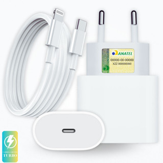 Kit Carregador iPhone Completo Turbo com Cabo Reforçado de 1M  – Compatível com iPhone 8 ao 14 em Oferta na Shopee