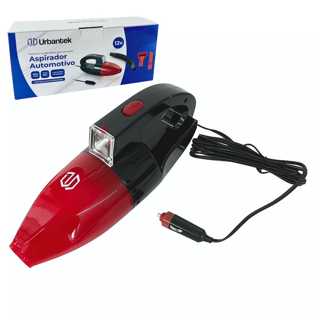 Aspirador Automotivo Portátil 12V com Lanterna de Emergência Urbantek