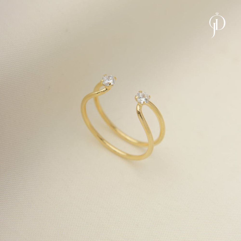 Anel Regulável Feminino Dourado Zircônia Dupla Elegante e Leve com Garantia Banhado a Ouro 18k