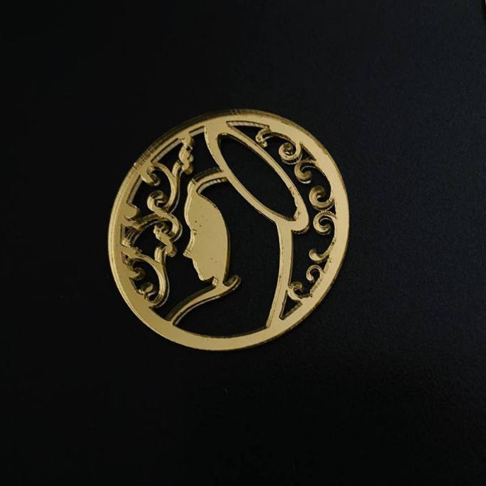 Aplique Santa Nossa Senhora - Circular 4cm Acrílico Espelhado Kit com 10 unidades