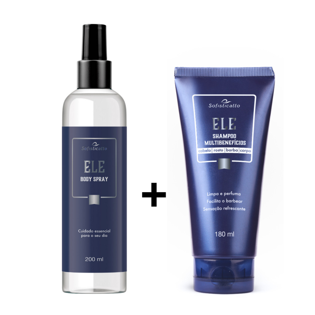 Kit Body splash Masculino Marcante + Shampoo Multibeficios Cabelo Pós Barba e Corpo Elle Sofisticato