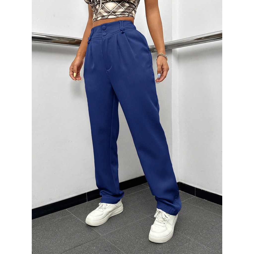 REF: AS1267 calça feminina social cintura alta pantalona elegante moderna com bolsos laterais flare wide leg casual