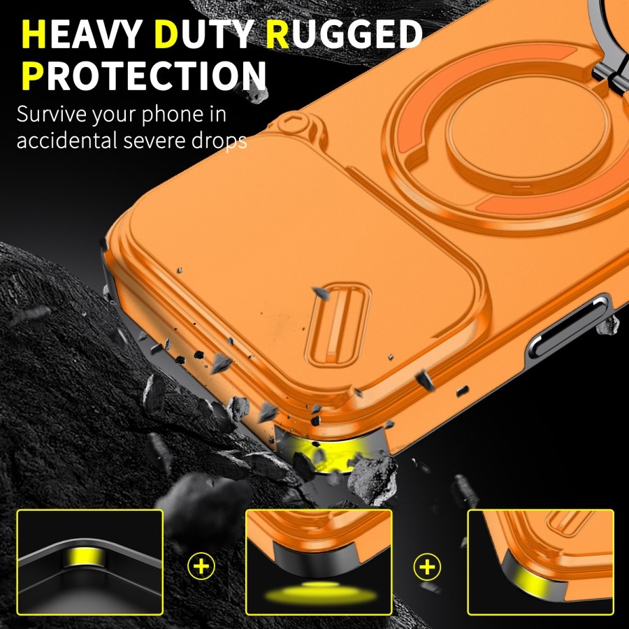 Capa De Telefone Magnética À Prova De Choque Para iPhone 17 Air Pro Max Slide Camera Lens Ring Stand Protect Cover