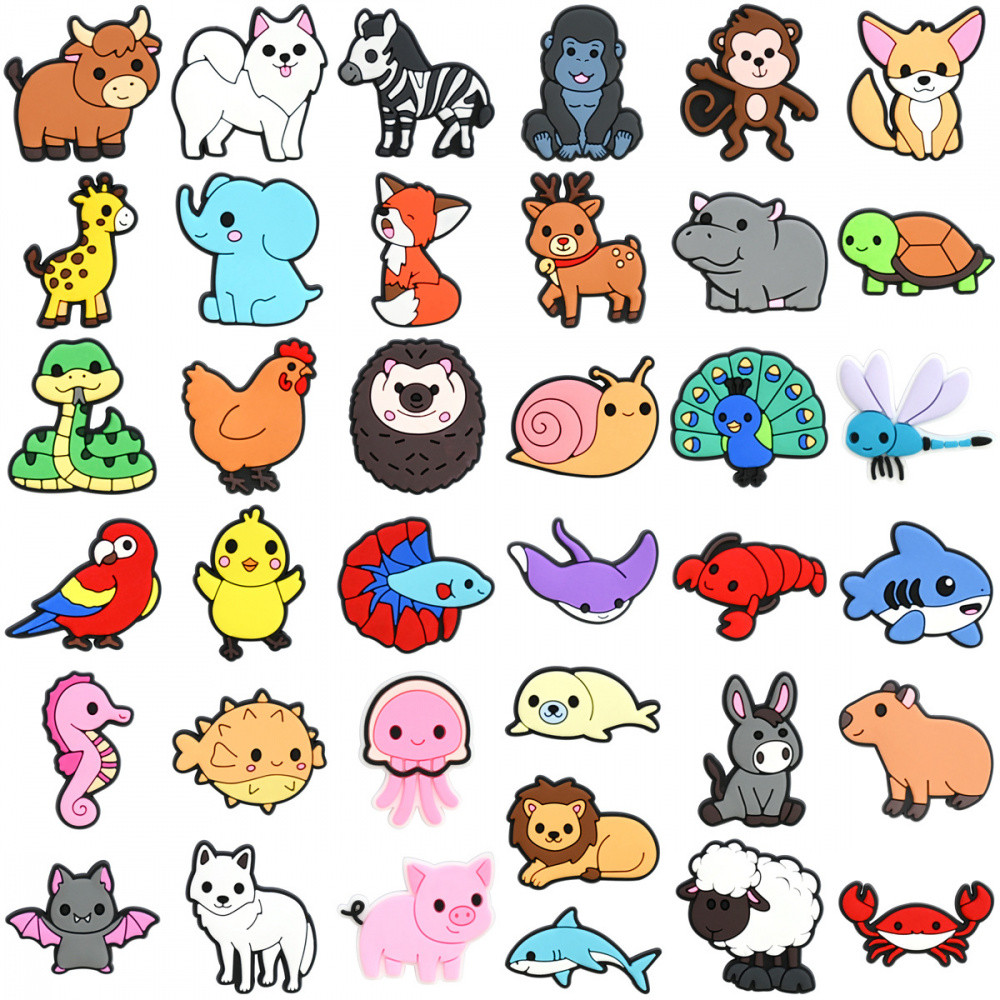 Encantos de Sapatos 37 Estilos de Série de Animais Elefante Leão Veado Decorações Acessórios de PVC com Botão e Pingente