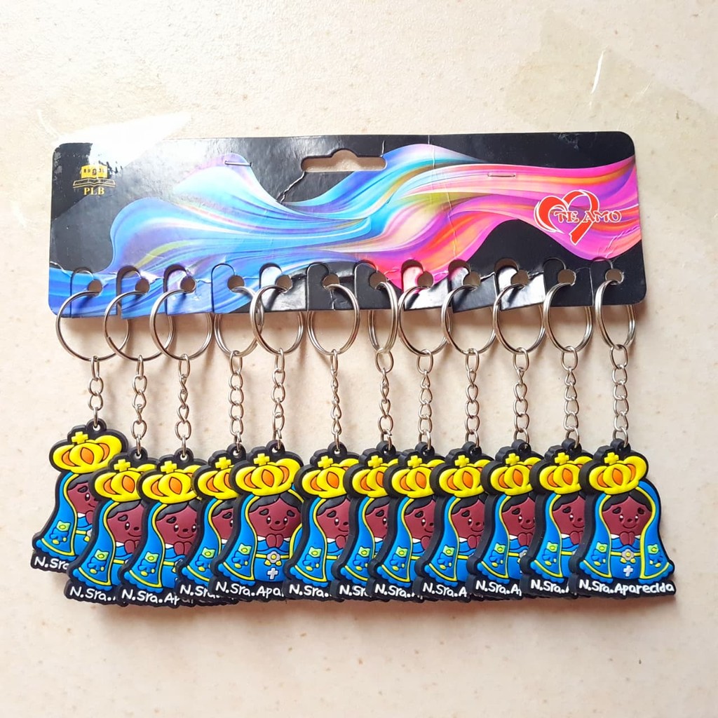 Kit com 2 / 6 ou 12 unidades Chaveiro Nossa Senhora Aparecida Coroa amarela Emborrachado Borracha