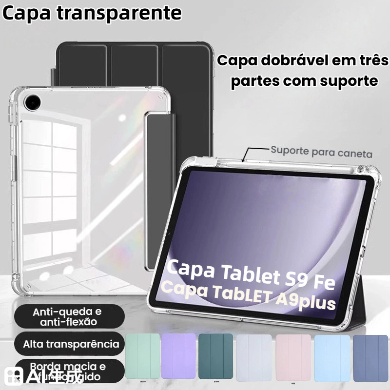 Capa transparente para samsung tablet A9plus/S9FE com suporte para caneta,desligue a tela automatica em Oferta na Shopee